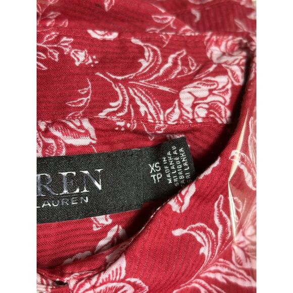Ralph Lauren Floral Dobby Top Blouse Women's Size XS Red Rust Cotton Long Sleeve - Picture 3 of 8